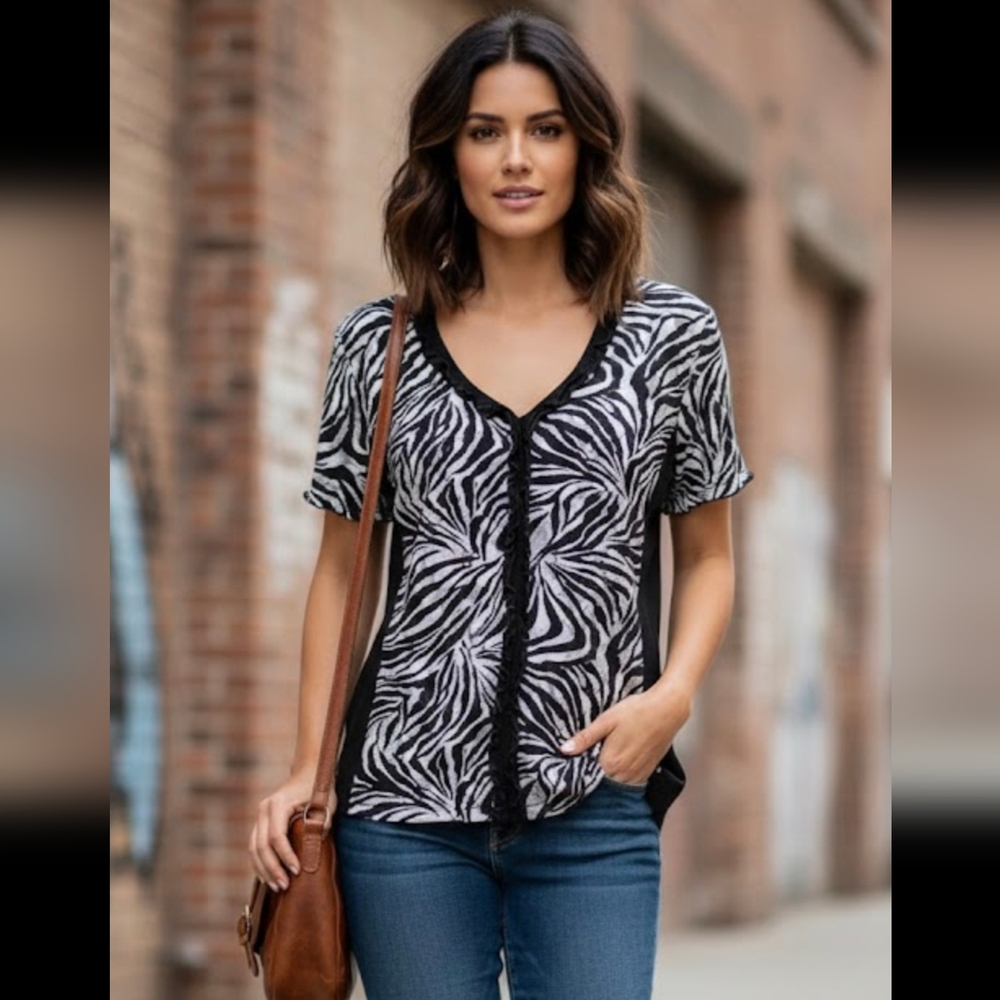Carlo Colucci Zebra Print Chic Top - Black & White -Modern Vintage/Y2K- Size XL